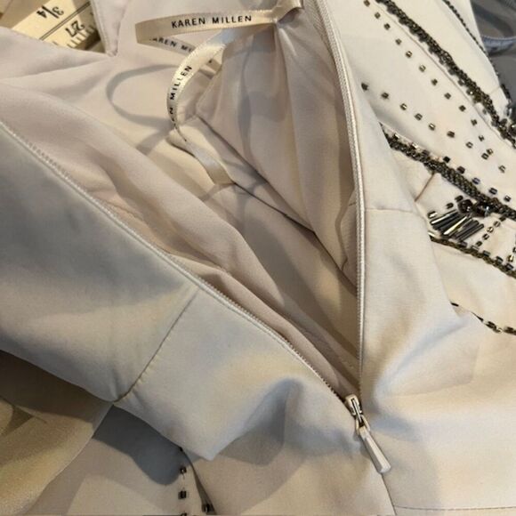 Karen Millen Cocktail Dress Strapless Cream with Bronze Embellishments Size 4 - Picture 9 of 15